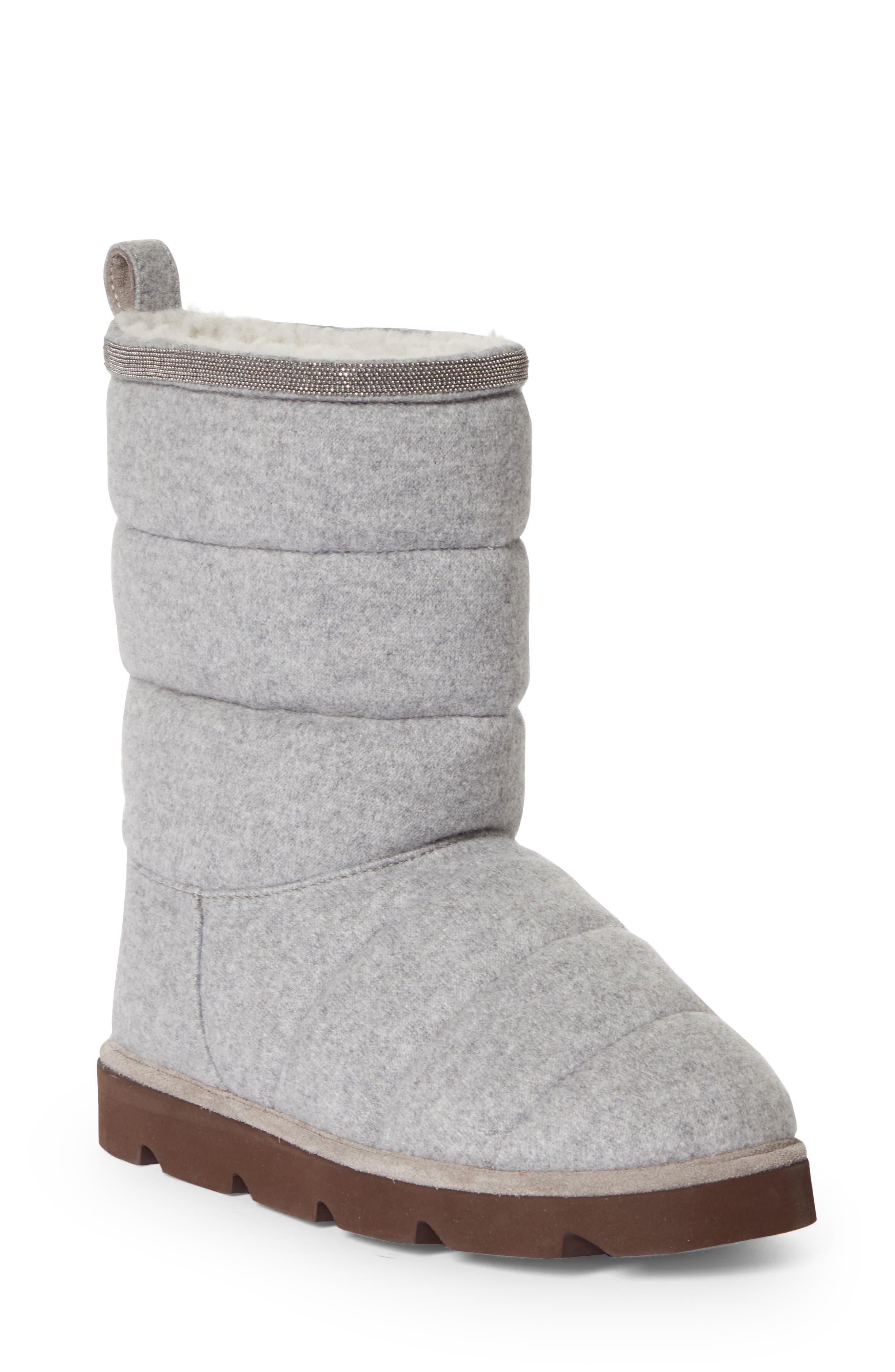 Brunello Cucinelli Genuine Shearling Lined Boot in Grey at Nordstrom, Size 5.5Us