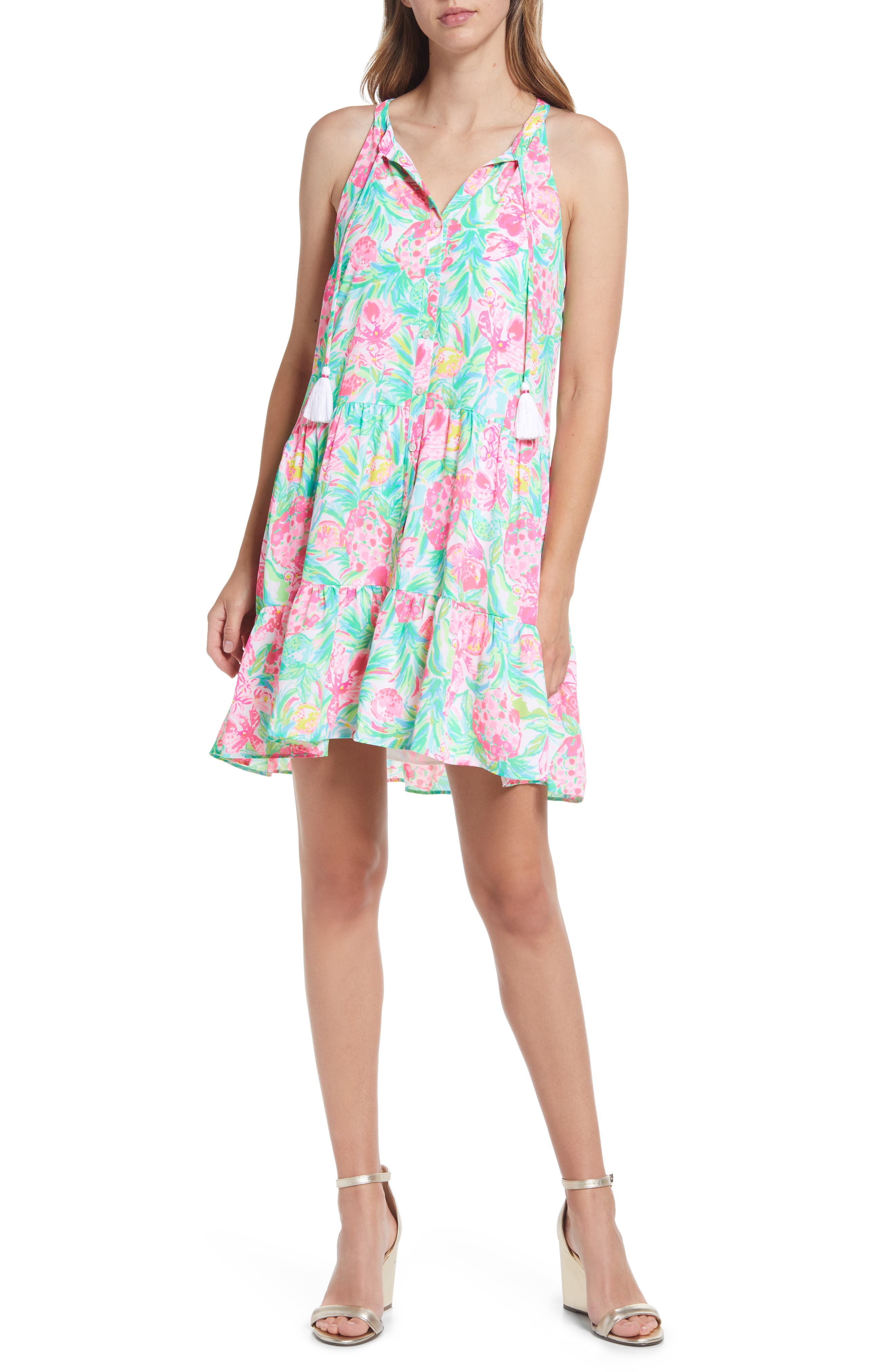 158.00 NWT LILLY PULITZER LIBBY SUNDRESS M MULTI BURNOUT ANCHORS AWAY! 