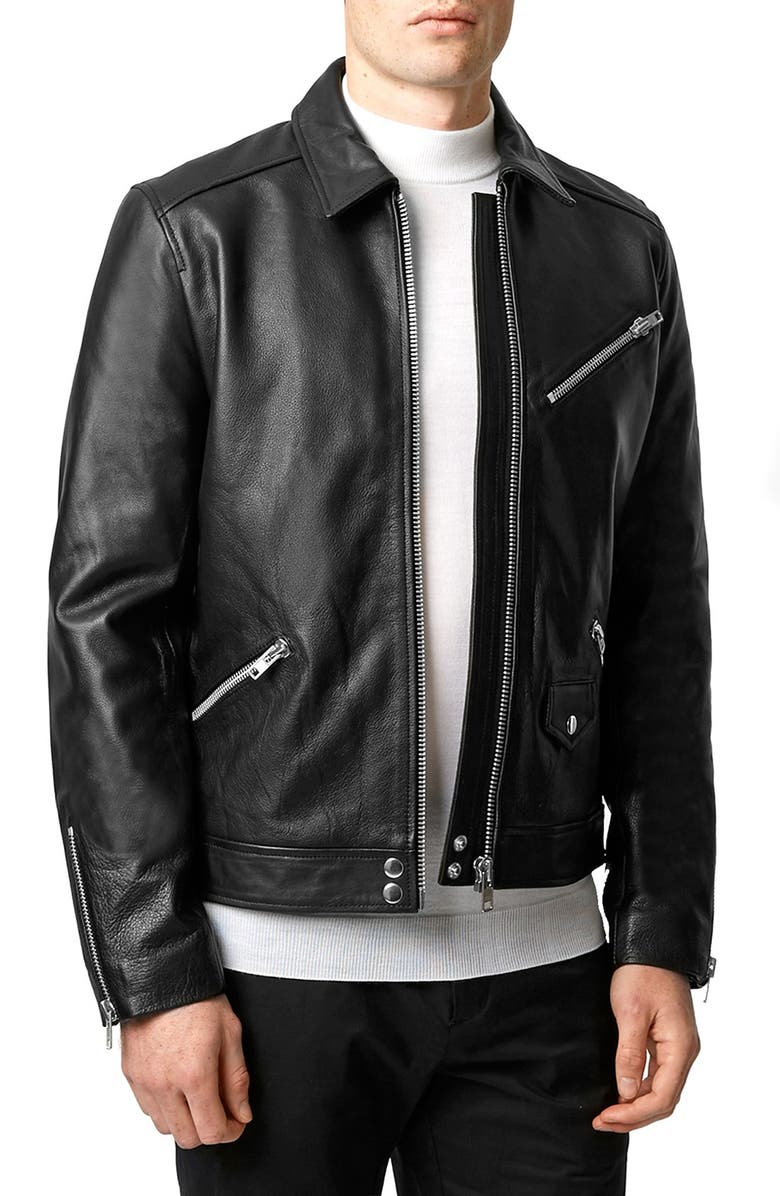 Topman Black Leather Harrington Jacket | Nordstrom