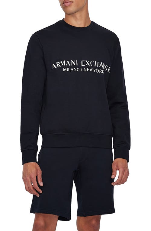 Armani Exchange Milano/New York Logo Crewneck Sweatshirt Solid Blue Navy at Nordstrom,