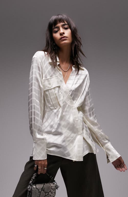 Topshop Self Check Satin Asymmetric Button-Up Shirt at Nordstrom