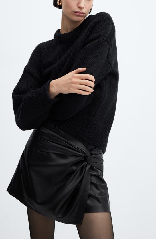 Mango Knot Leather-effect Mini Skirt Black In Black
