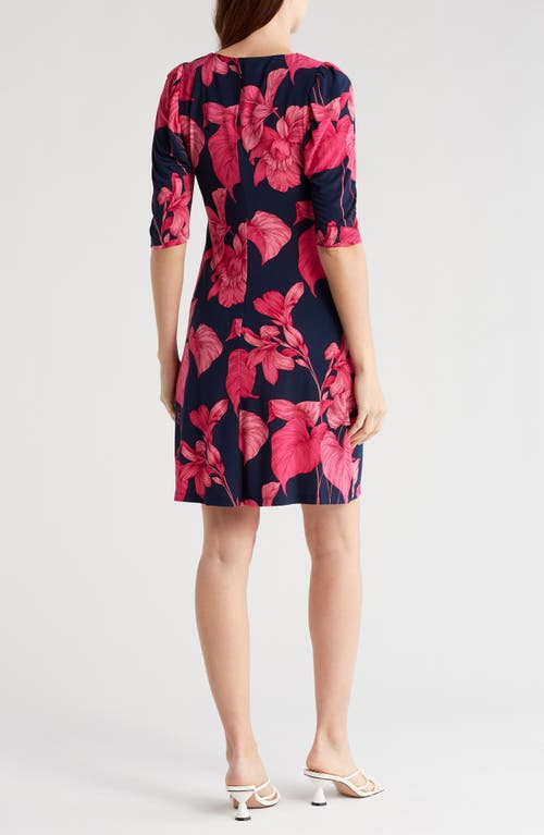 Shop Tommy Hilfiger Island Orchid Jersey Ruched Sleeve Dress In Sky Captain/carmine Rose