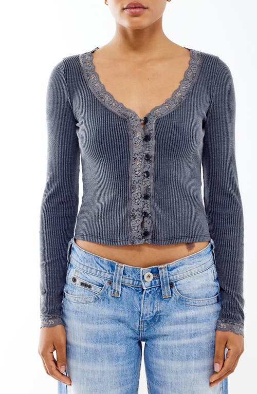 Shop Bdg Urban Outfitters Lace Trim Rib Cardigan In Blue