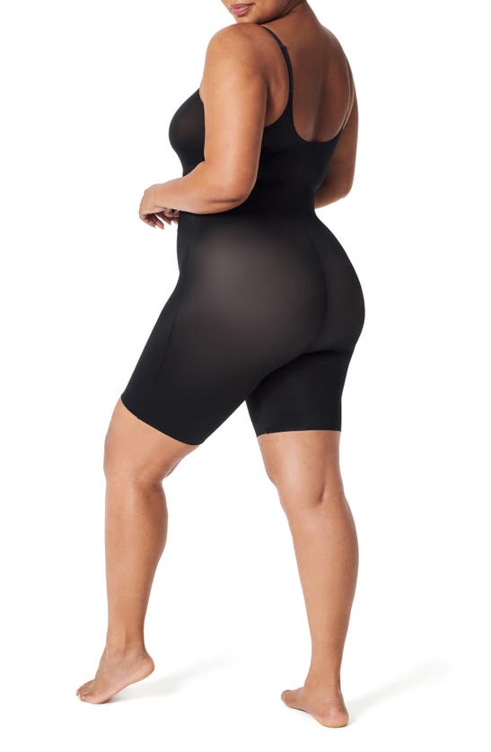 Shop Spanx Thinstincts 2.0 Mid-thigh Shaping Bodysuit In Very Black