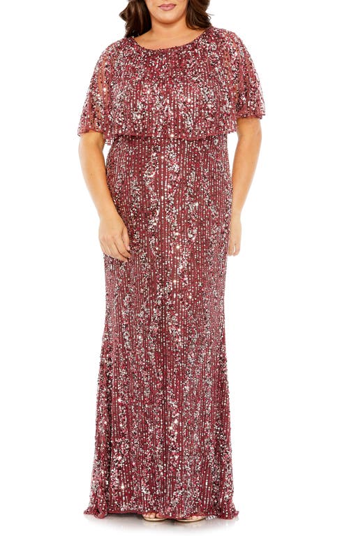 Sequin Popover Column Gown in Mulberry