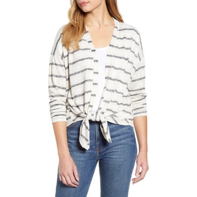 Bobeau Cecile Tie Front Cardigan, Beige