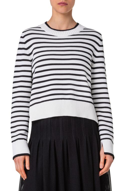 Shop Akris Punto Stripe Boxy Cotton Sweater In Cream-black