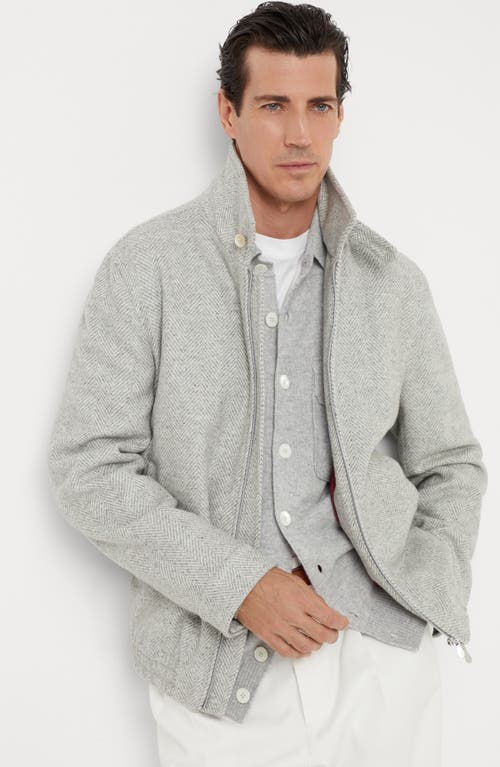 Shop Brunello Cucinelli Cashmere Shirt-style Cardigan With Chest Pockets In Pebble