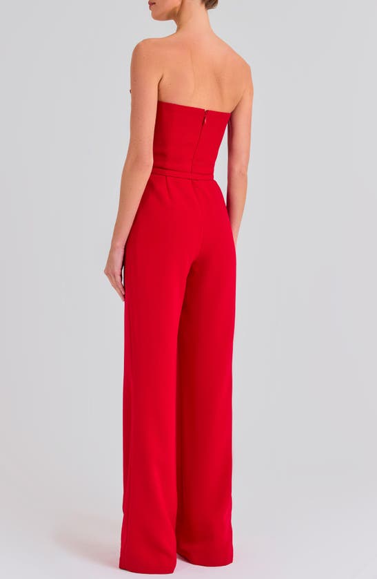 Shop Nadine Merabi Tuxedo Belted Strapless Wide Leg Jumpsuit In Red