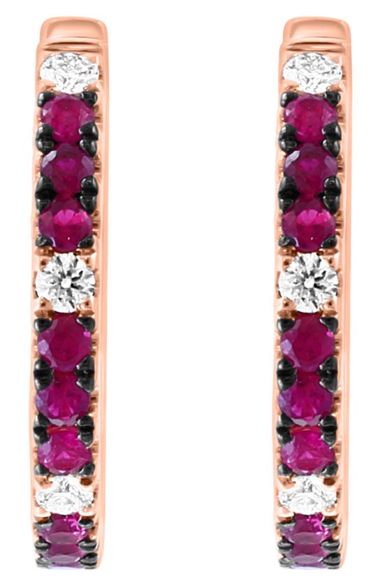 Shop Effy 14k Rose Gold Diamond & Ruby Huggie Hoop Earrings