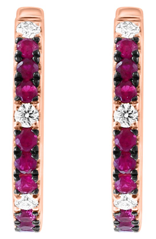 Effy 14k Rose Gold Diamond & Ruby Huggie Hoop Earrings In Rose Gold