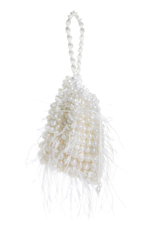 Cult Gaia Dory Bead & Ostrich Feather Wristlet in Pearl