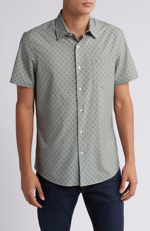 NORDSTROM NORDSTROM TRIM FIT GEO PRINT SHORT SLEEVE STRETCH BUTTON-UP SHIRT 