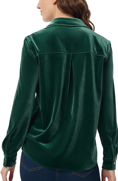 Shop Jones New York Velour Button-up Shirt In Forest Green