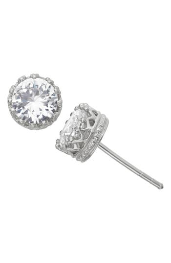 Fzn Sterling Silver Crown Stone Stud Earrings In White