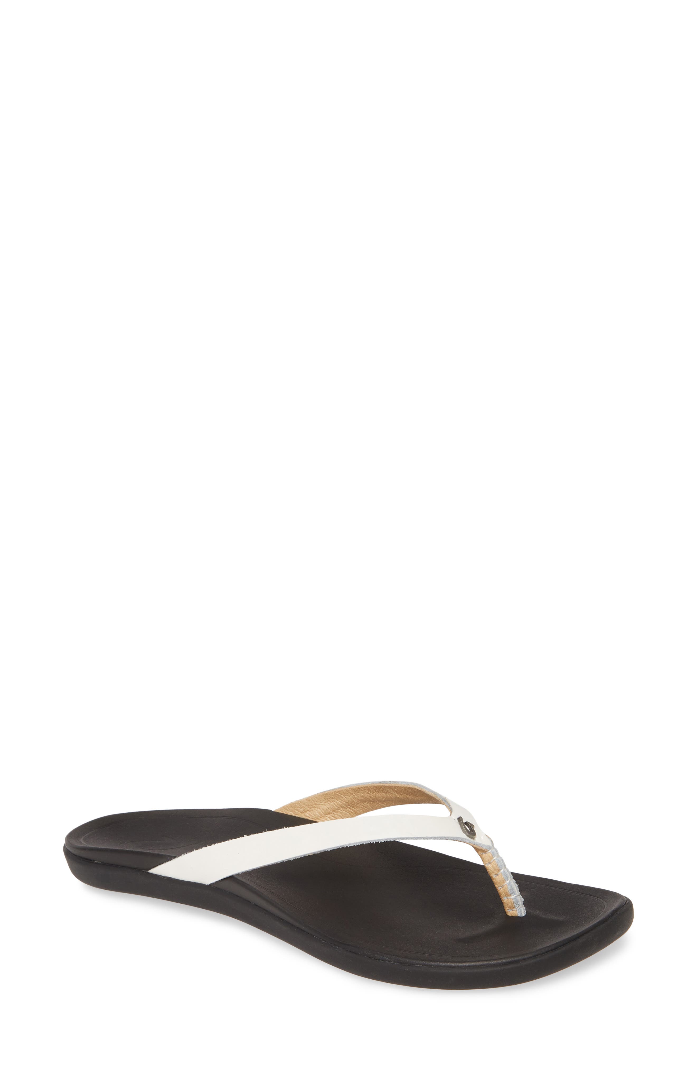 white patent leather flip flops