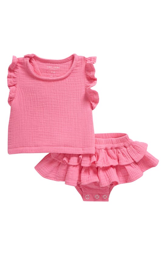 Shop Tiny Tribe Ruffle Cotton Gauze Tank & Shorts Set In Hot Pink
