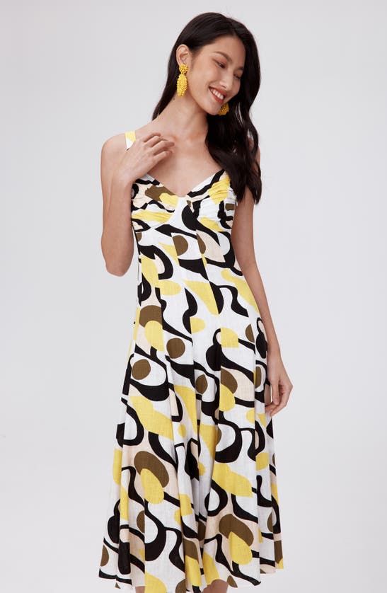 Shop Dvf Beth Abstract Print Fit & Flare Midi Dress In Mirage Yellow