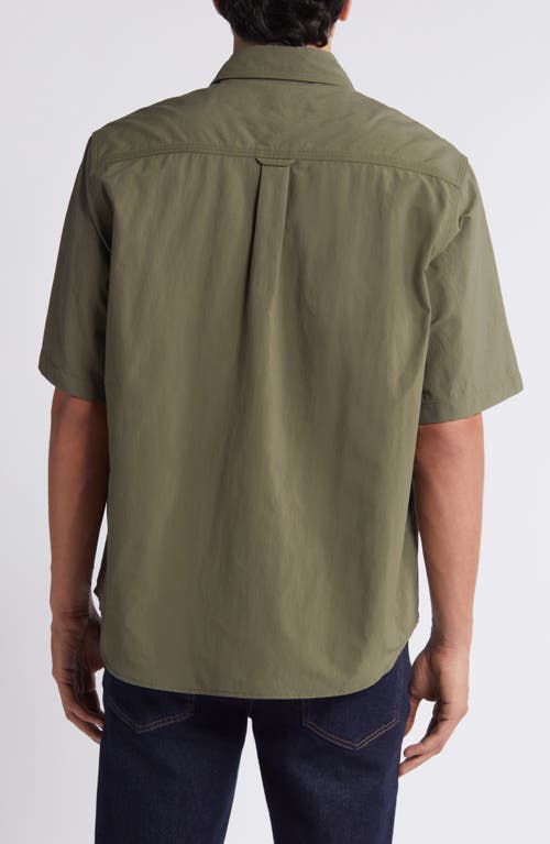 Shop Hugo Eratino Solid Short Sleeve Nylon Button-up Shirt In Dark Beige