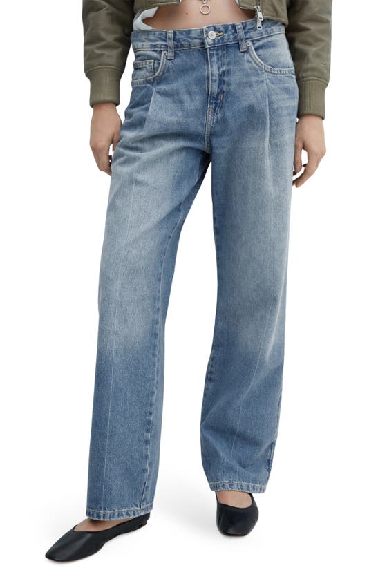 Shop Mango Pleat Straight Leg Jeans In Medium Blue