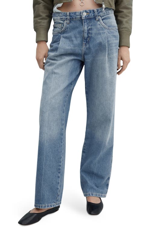 MANGO Pleat Straight Leg Jeans Medium Blue at Nordstrom,