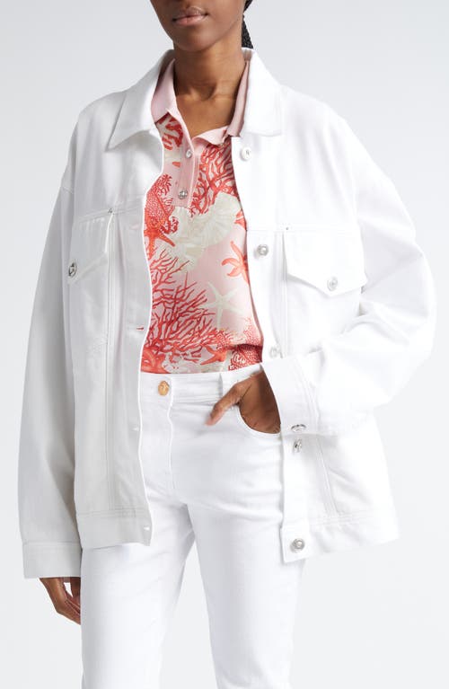 Shop Versace Barocco Sea Oversize Denim Jacket In White Multicolor