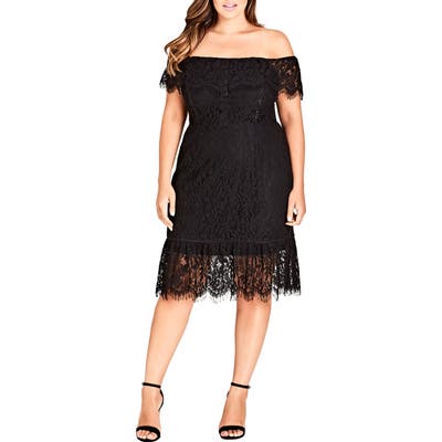 Plus Size City Chic Devotion Off The Shoulder Lace Dress, Black