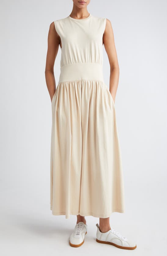 Totême Sleeveless Cotton Midi Dress In Pearl