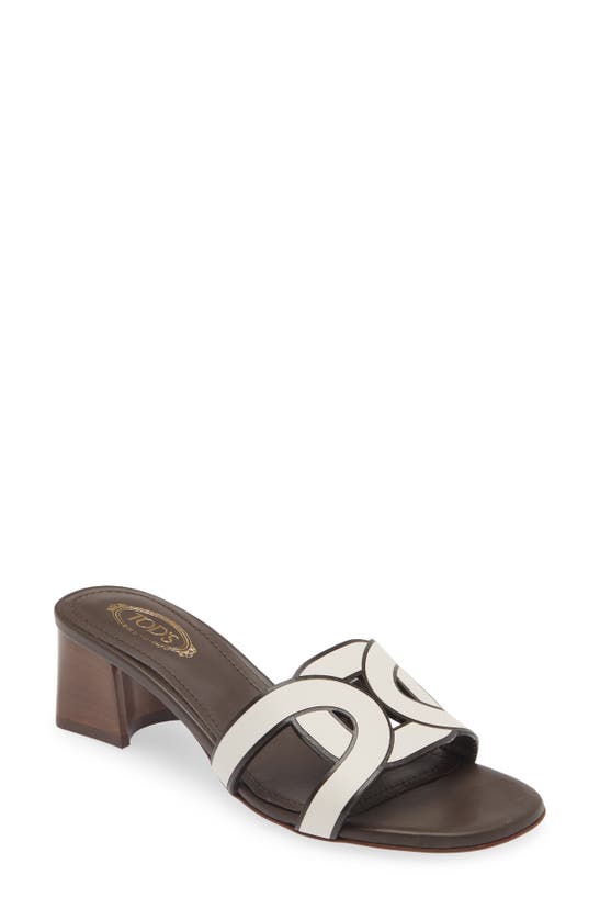 Shop Tod's Kate Chain Detail Block Heel Slide Sandal In White