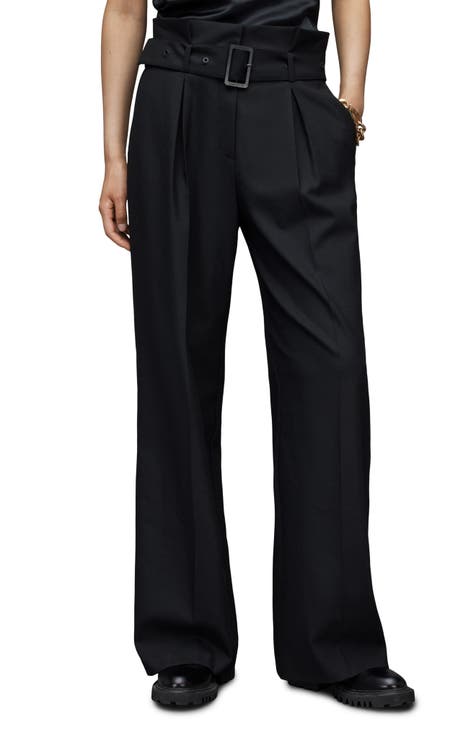  AIUKE Women's Pants High Waist V-Cut Belted Pants Women's Pants  (Color : Black, Size : Small) : Clothing, Shoes & Jewelry