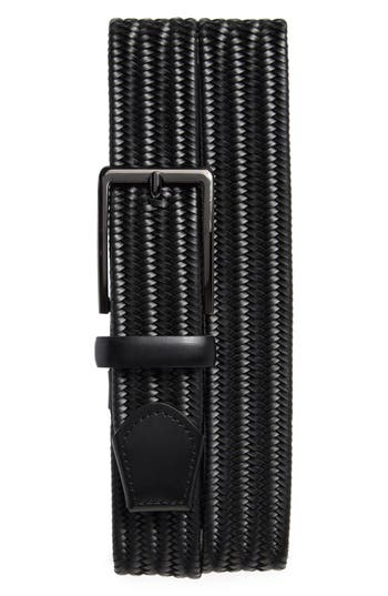 Original Penguin Braided Stretch Leather Belt In Black