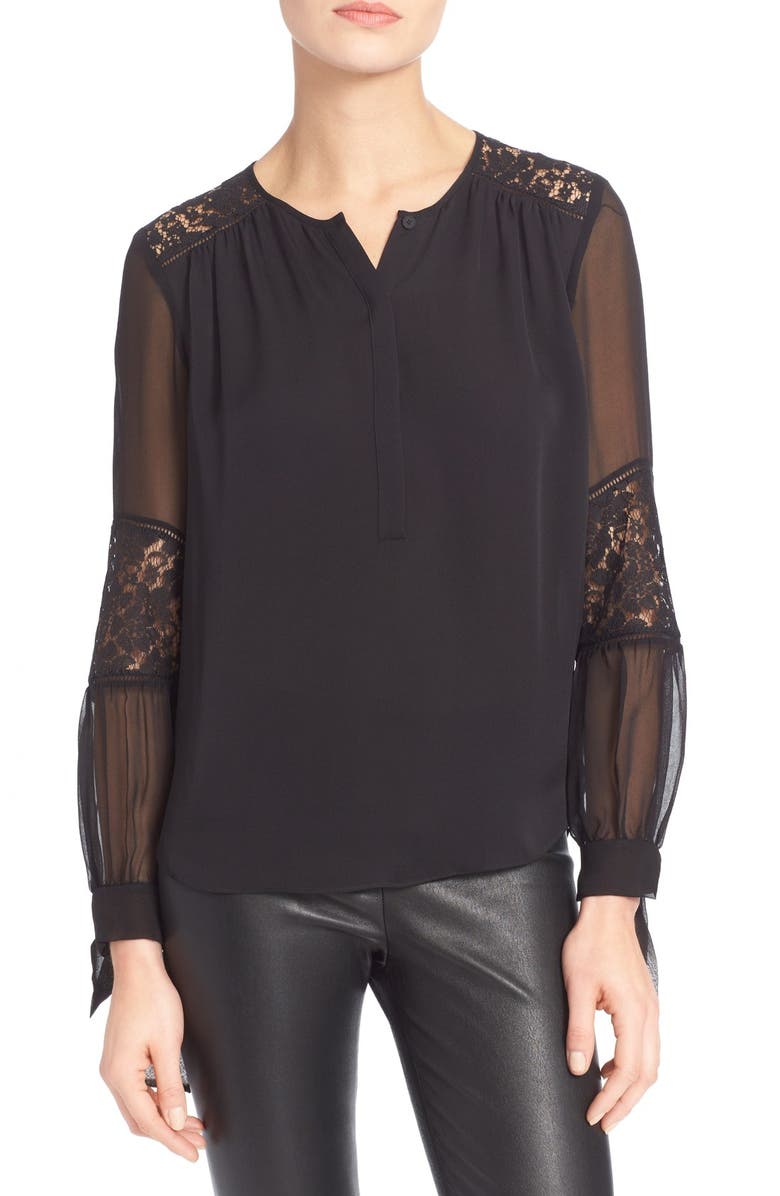 Rebecca Taylor Lace Inset Silk Blouse | Nordstrom