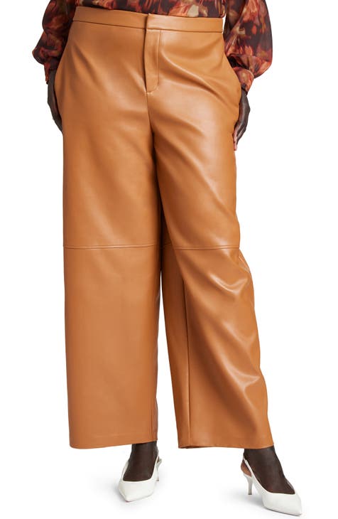 PLUS SIZE Collared Faux Leather Pants w/ Pockets - Made in USA 1X 2X 3X