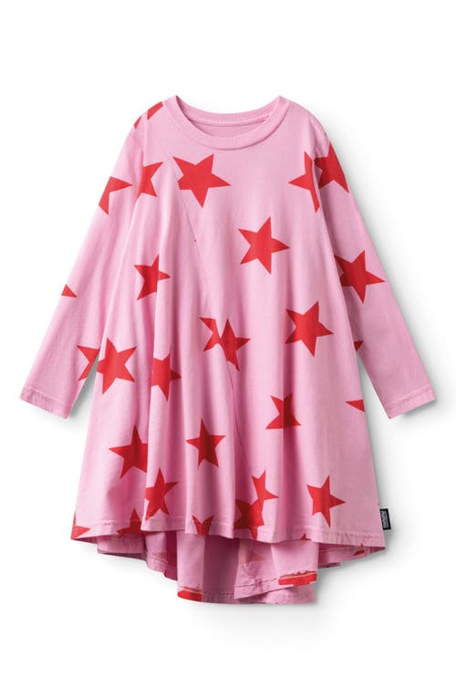 Shop Nununu Kids' Star Print Long Sleeve Cotton Dress In Super Pink