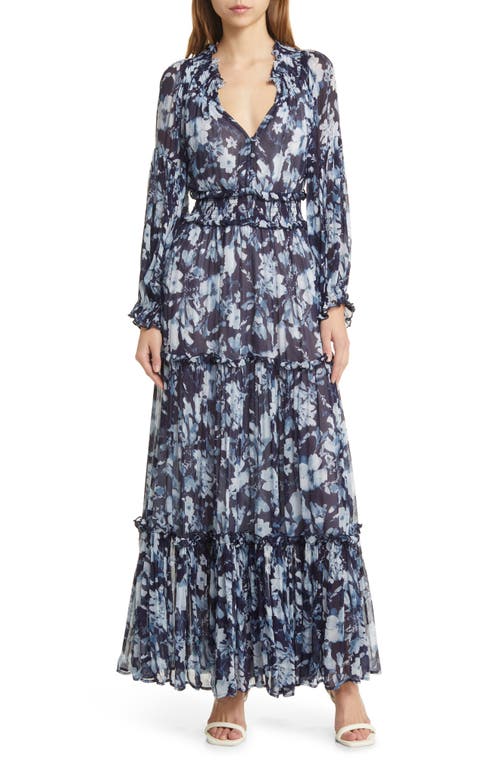 Frederica Floral Tiered Long Sleeve Maxi Dress in Indigo Blossoms