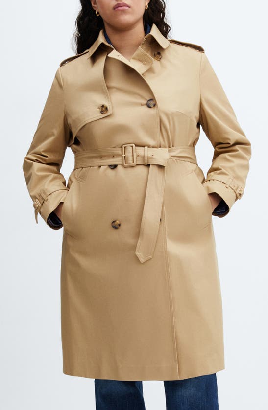 Mango Classic Double Breasted Water Repellent Cotton Trench Coat In Beige