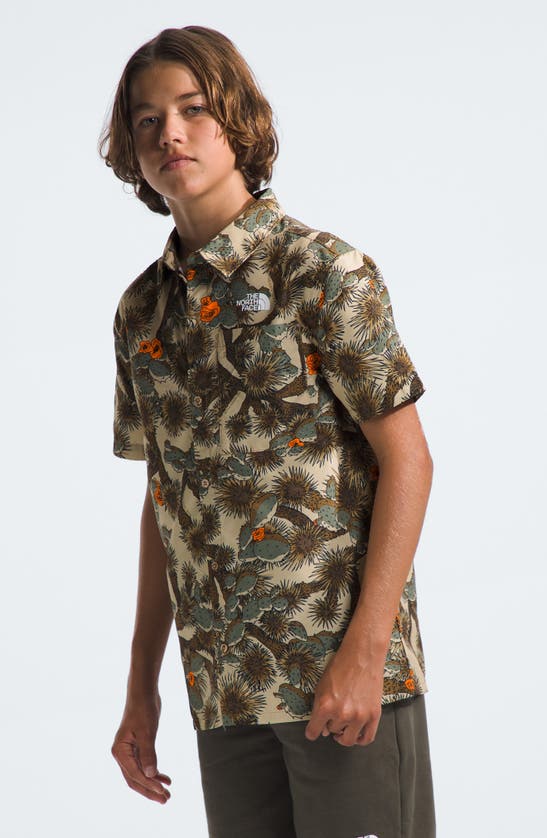 Shop The North Face Kids' Amphibious Print Short Sleeve Button-up Shirt In Utility Brown Tnf Cactus Camo