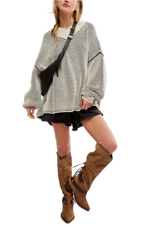 Free People Maisie Oversize Sweater In Ivory Black Combo