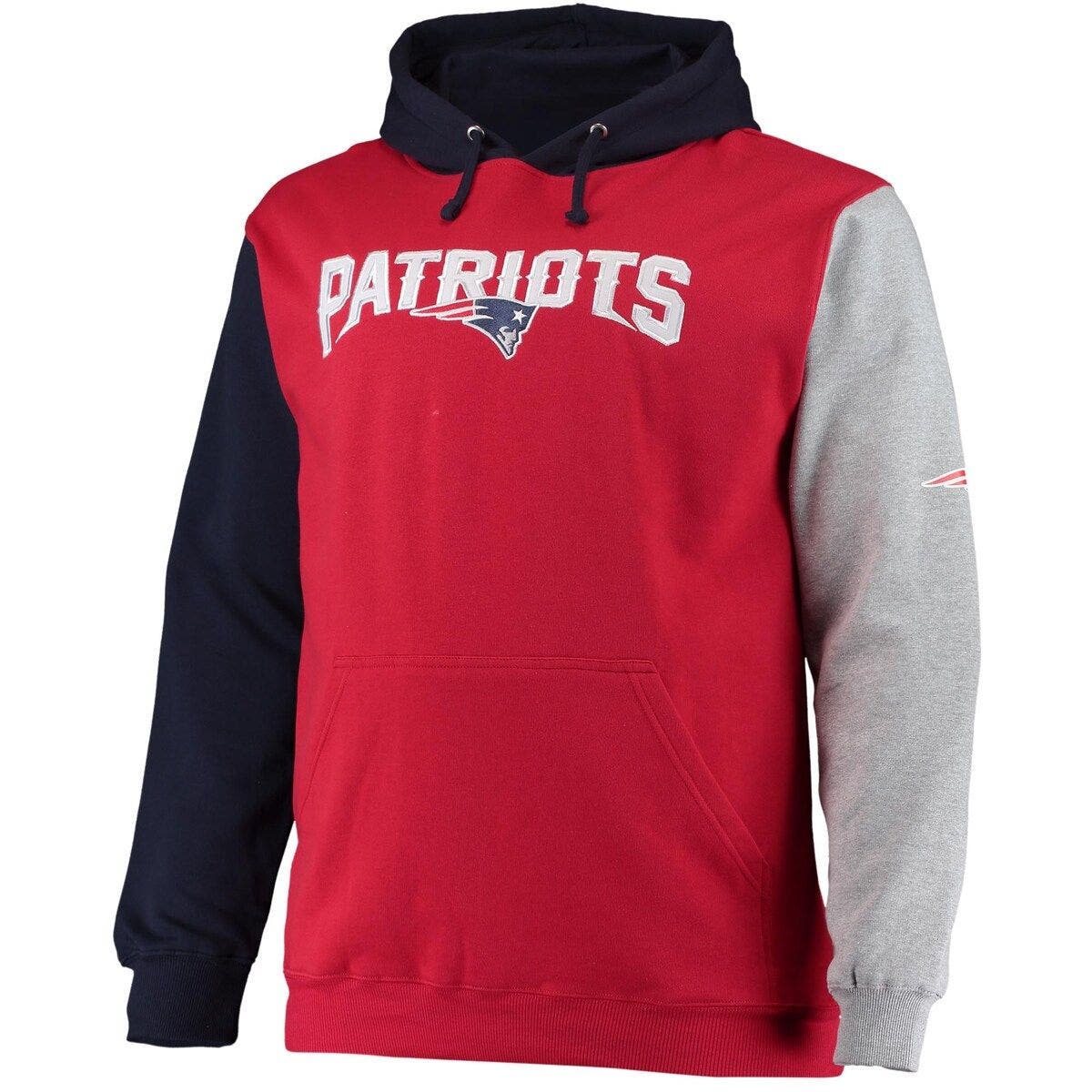 Men's New England Patriots Profile Heather Gray/Royal Big & Tall Favorite  Arch Throwback Raglan Pullover Hoodie