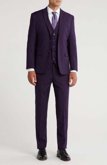 Braveman Premium Slim Fit 3-piece Suit In Plum