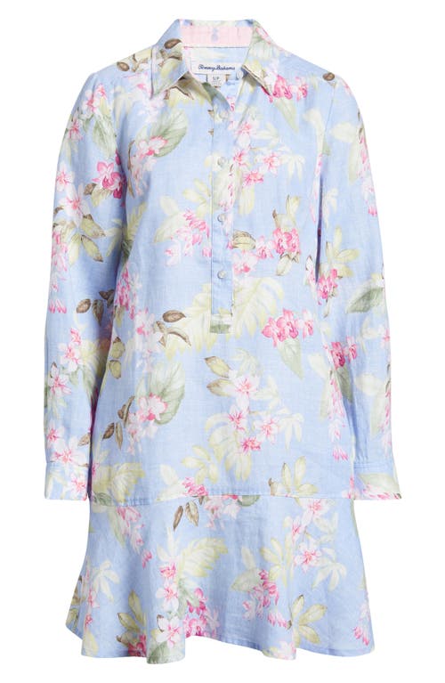 Tommy Bahama Orchid Dreams Floral Long Sleeve Linen Mini Shirtdress Surf Blue at Nordstrom,
