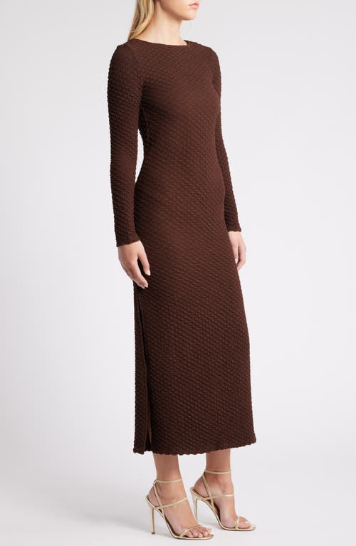 Shop Rare London Popcorn Long Sleeve Midi Dress In Brown