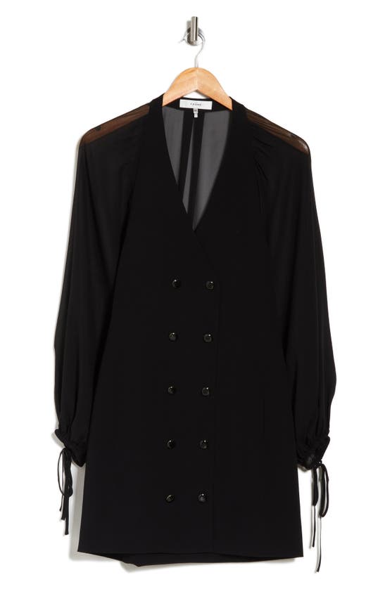 Shop Frame Sheer Sleeve Double Breasted Blazer Dress In Black