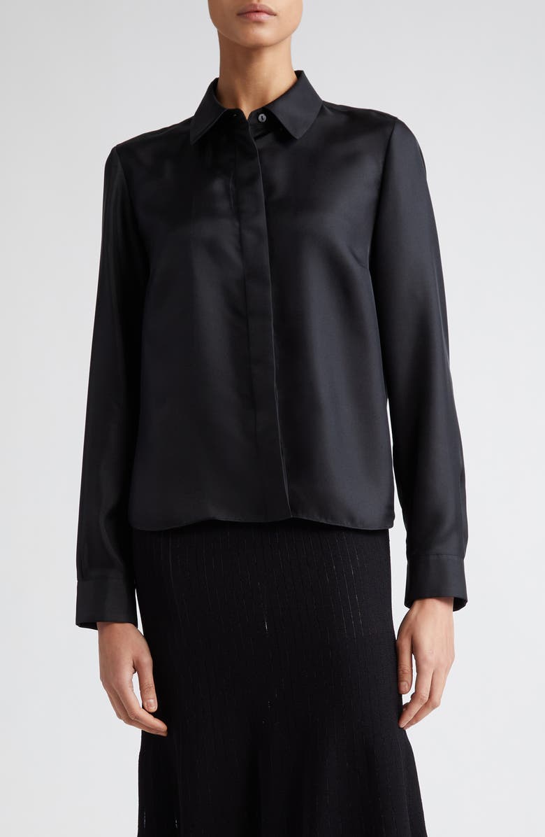 PARTOW Lara Silk Button-Up Top, Main, color, Black