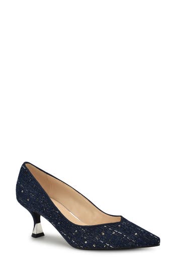 Shop Nine West Andes Tweed Kitten Heel Pump In Dark Blue Tweed