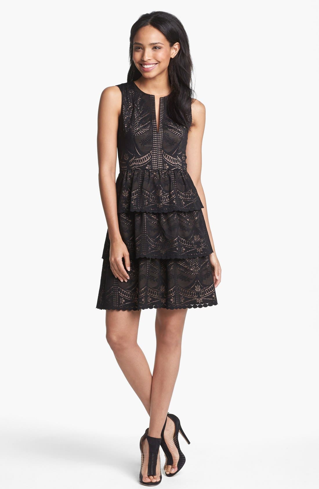 bcbg tiered lace dress