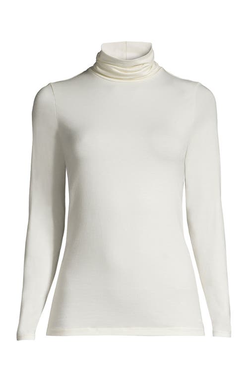 Shop Lands' End Plus Size Lightweight Jersey Skimming Long Sleeve Turtleneck In Ivory