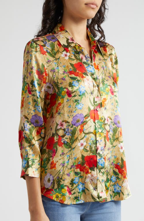 Shop L Agence L'agence Dani Floral Print Silk Button-up Shirt In Yellow Multi Vintage Botanical