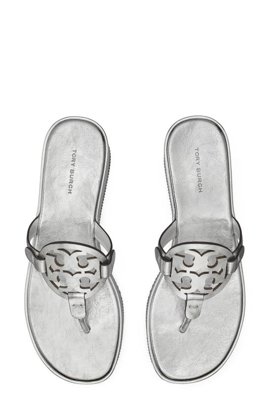 Shop Tory Burch Miller Platform Wedge Thong Sandal In Silver